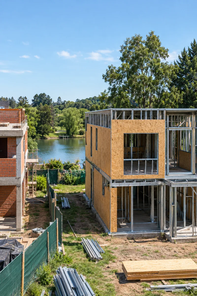 Casa Steel Frame con estructura de perfiles de acero y cerramientos de placas OSB